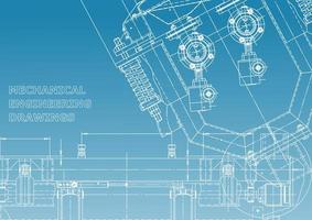 Blueprint. Vector engineering illustration. Cover, flyer, banner, background. Instrument-making drawings. Mechanical engineering drawing. Technical illustrations