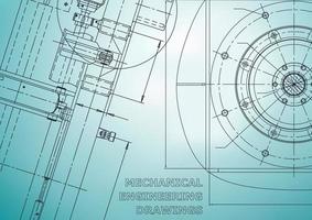 Computer aided design systems. Technical illustrations, backgrounds. Mechanical engineering drawing. Machine-building industry. Instrument-making drawings vector