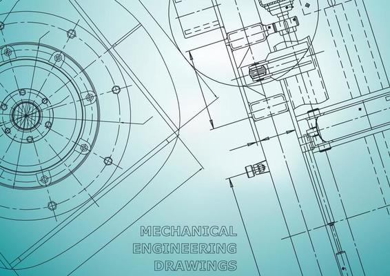 Blueprint. Vector engineering illustration. Cover, flyer, banner, background. Instrument-making drawings. Mechanical engineering drawing. Technical illustrations