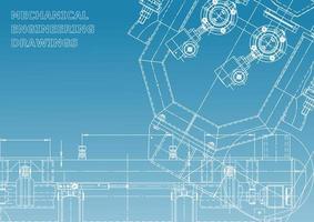 Computer aided design systems. Technical illustrations, backgrounds. Mechanical engineering drawing. Machine-building industry. Instrument-making drawings vector