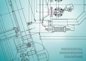 Blueprint. Vector engineering illustration. Cover, flyer, banner, background. Instrument-making drawings. Mechanical engineering drawing. Technical illustrations