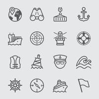 iconos de línea marina del puerto vector