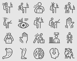 People working and Health effects, Office syndrome, Body pain line icon