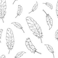 Seamless pattern with feathers. Seamless background. Contour drawing. Vector illustration. Flat.