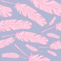 Seamless background with feathers. The pattern is seamless. Vector illustration. Hand-drawn. Lots of feathers. Stock vector illustration. Pink feathers on a purple background.