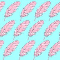 Seamless background with feathers. The pattern is seamless. Vector illustration. Hand-drawn. Lots of feathers. Stock vector illustration. Pink feathers on blue.