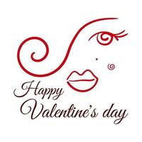 Happy valentines day greeting card. Elegant woman face line art vector