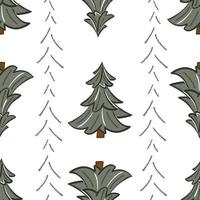 Seamless pattern of Christmas tree and decorative needle branches. Flat vector background