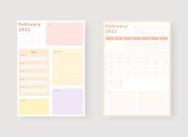 February 2022 planner template set. Set of planner and to do list. Monthly, weekly, daily planner template. Vector illustration.