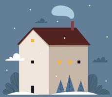 A tall, beautiful house with small windows on a snowy landscape. Winter landscape. New Year's comfort. vector