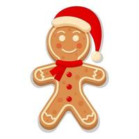 Gingerbread man in santa hat and scarf. vector