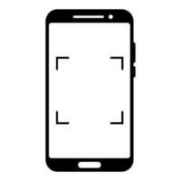 escaneo o interfaz de cámara en la pantalla del teléfono. visor, cuadrícula, enfoque, botón y rec. maqueta de teléfono inteligente simple para fotografía, selfie y video. icono de glifo vector