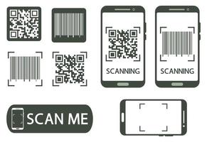 QR code verification concept. Machine-readable barcode on smartphone screen. The process of scanning QR and bar code.  Inscription scan me with smartphone icon vector