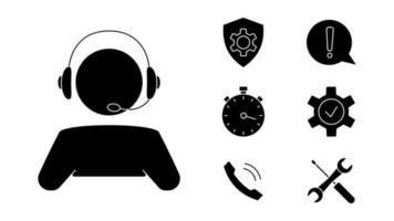 Servicio al Cliente. hombre con auriculares. soporte técnico en línea. Ilustración del concepto de asistencia, centro de llamadas, servicio de ayuda virtual. solución de soporte o asesoramiento vector
