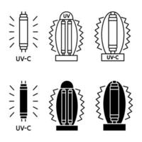 Bactericidal UV lamp. UV-C sterilizer lamp. Device with ultraviolet light. Ultraviolet germicidal irradiation and sterilization. Surface cleaning, medical decontamination procedure. Vector