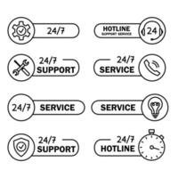 ayudar y apoyar los iconos de la línea directa. soporte técnico en línea. Ilustración del concepto de asistencia, centro de llamadas, servicio de ayuda virtual. concepto de consulta. trazo editable. asistente en línea