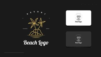 Diseño de logotipo de playa retro y minimalista con palmera en estilo de línea. Insignia y emblema abstractos de verano o vacaciones. diseño de logotipo de la isla vector