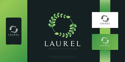 Diseño de logotipo de corona de laurel en degradado verde. elegante logotipo botánico, símbolo o icono vector