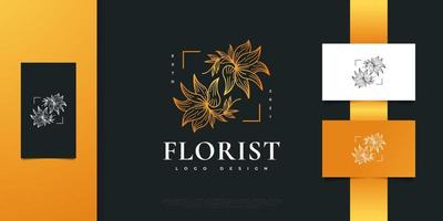 lujoso y elegante logotipo de flores doradas con estilo dibujado a mano para las industrias de belleza, joyería, floristería, moda y spa vector