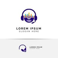 music logo design with headphone and vinyl illustration. dj logo design template vector