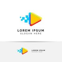 pixel play media logo design template. triangle play icon symbol design vector