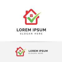 plantilla de logotipo de inicio con marca de verificación. logo para agencia inmobiliaria. comprobar diseños de símbolo de icono de inicio vector