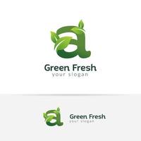 Eco green letter A logo design template. Green alphabet vector designs with green and fresh leaf illustration.