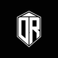 DR logo monogram with emblem shape combination tringle on top design template vector