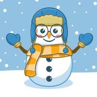 lindo personaje de dibujos animados de muñeco de nieve vector