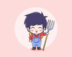 Cute farmer boy cartoon character vector