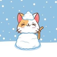 Adorable cat on the snow cartoon illustration vector