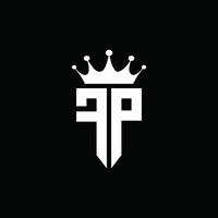 fp logo monograma emblema estilo con plantilla de diseño de forma de corona vector