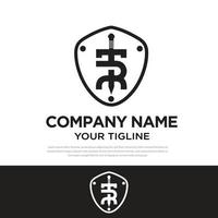 Shield and Sword of Protection logo, initials TR illustration template vector