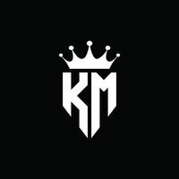 km logo monograma emblema estilo con plantilla de diseño de forma de corona vector