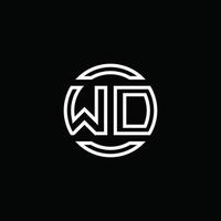 Monograma del logotipo de wd con plantilla de diseño redondeado de círculo de espacio negativo vector