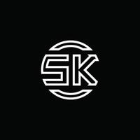 Monograma del logotipo de sk con plantilla de diseño redondeado de círculo de espacio negativo vector