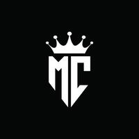 mc logo monograma emblema estilo con plantilla de diseño de forma de corona vector