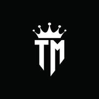 tm logo monograma emblema estilo con plantilla de diseño de forma de corona vector