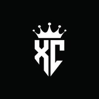 xc logo monograma emblema estilo con plantilla de diseño de forma de corona vector