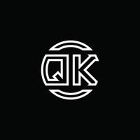 QK logo monogram with negative space circle rounded design template vector