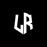 LR monogram letter logo ribbon with shield style isolated on black background vector