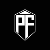 PF logo monogram with emblem shape combination tringle on top design template vector