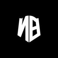 Nb cinta del logotipo de la letra del monograma con estilo de escudo aislado sobre fondo negro vector