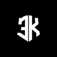 Cinta del logotipo de la letra del monograma de ek con el estilo del escudo aislado en fondo negro vector