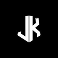 JK monogram letter logo ribbon with shield style isolated on black background vector