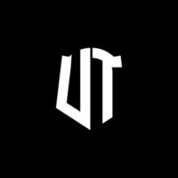Ut monogram letter logo ribbon con estilo escudo aislado sobre fondo negro vector