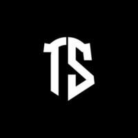 TS monograma carta logo cinta con estilo escudo aislado sobre fondo negro vector