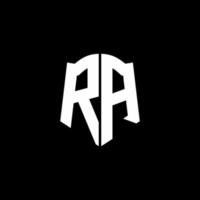 RA monogram letter logo ribbon with shield style isolated on black background vector