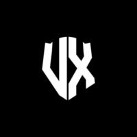 Cinta del logotipo de la letra del monograma de vx con el estilo del escudo aislado en fondo negro vector
