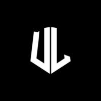 Cinta del logotipo de la letra del monograma ul con estilo de escudo aislado sobre fondo negro vector